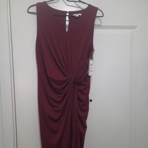 Bar III Deep Red Midi Dress with Knot Detail